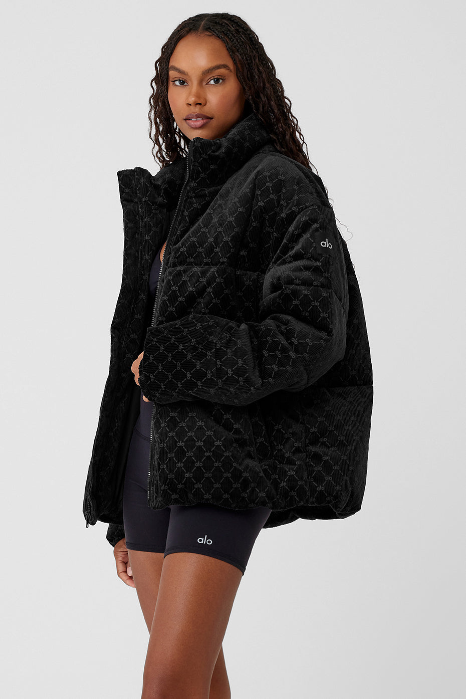 Debossed Corduroy Stage Puffer - Black
