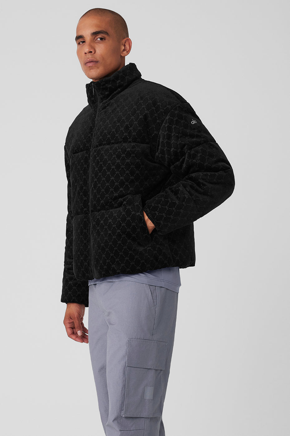 Debossed Corduroy Stage Puffer - Black
