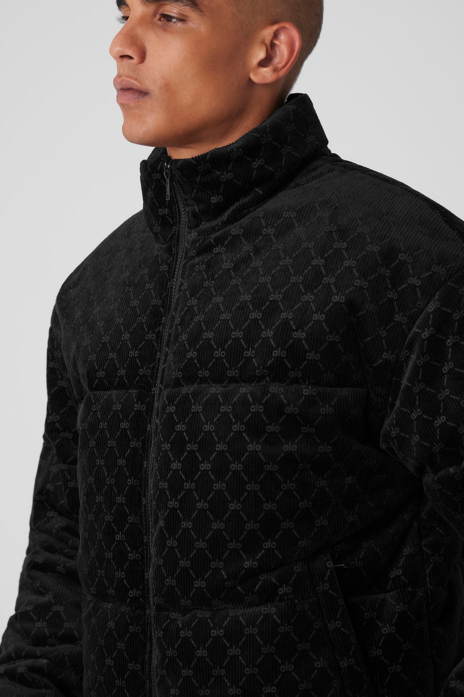 Debossed Corduroy Stage Puffer - Black
