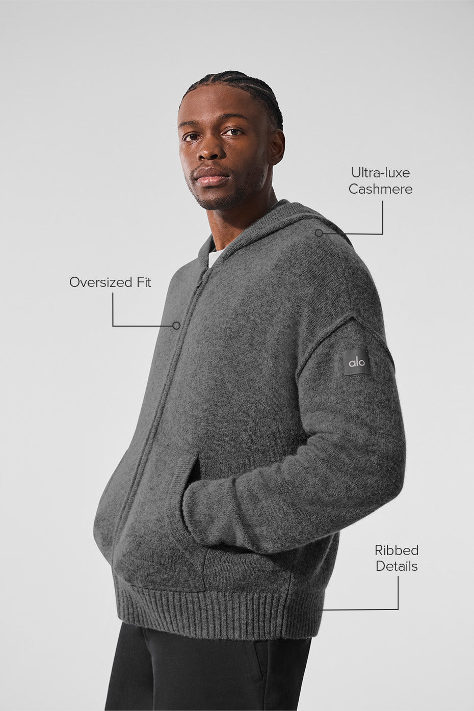New Class Cashmere Full Zip Hoodie - Platinum Grey