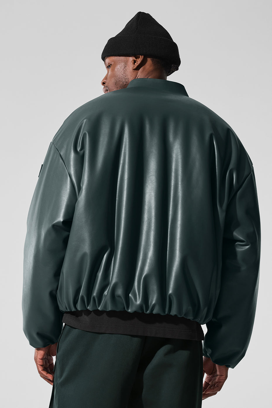 Faux Leather Premier Bomber - Charcoal Green