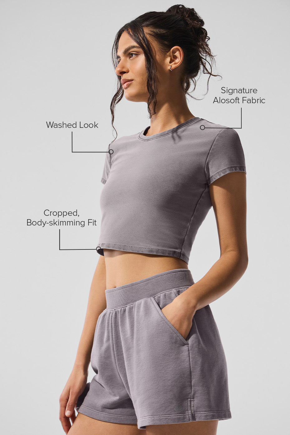 Washed Alosoft Crop Finesse Short Sleeve - Cool Grey Wash