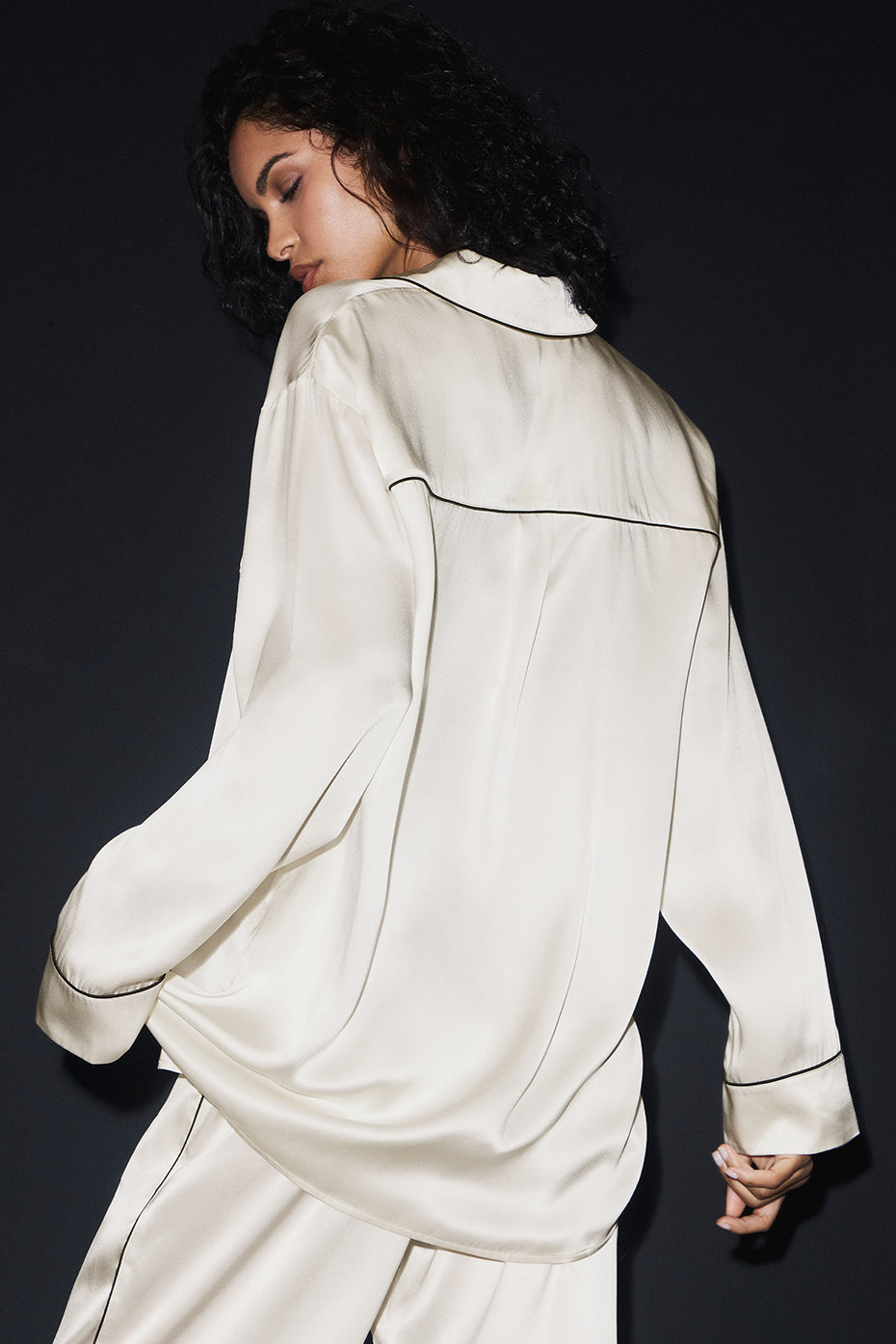 Courchevel Silk Button Down - Ivory/Black