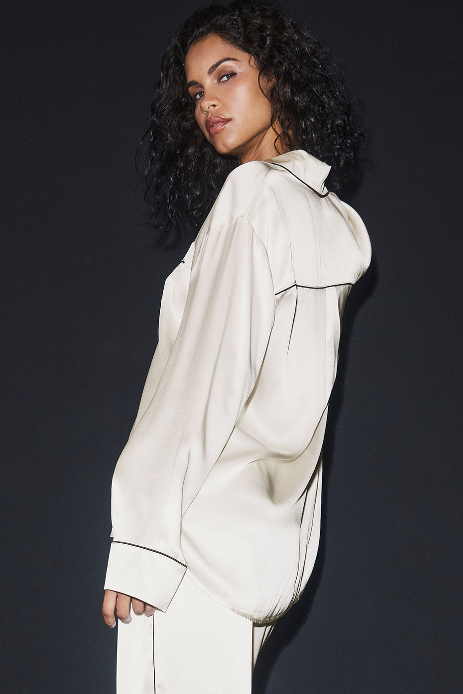 Courchevel Silk Button Down - Ivory/Black