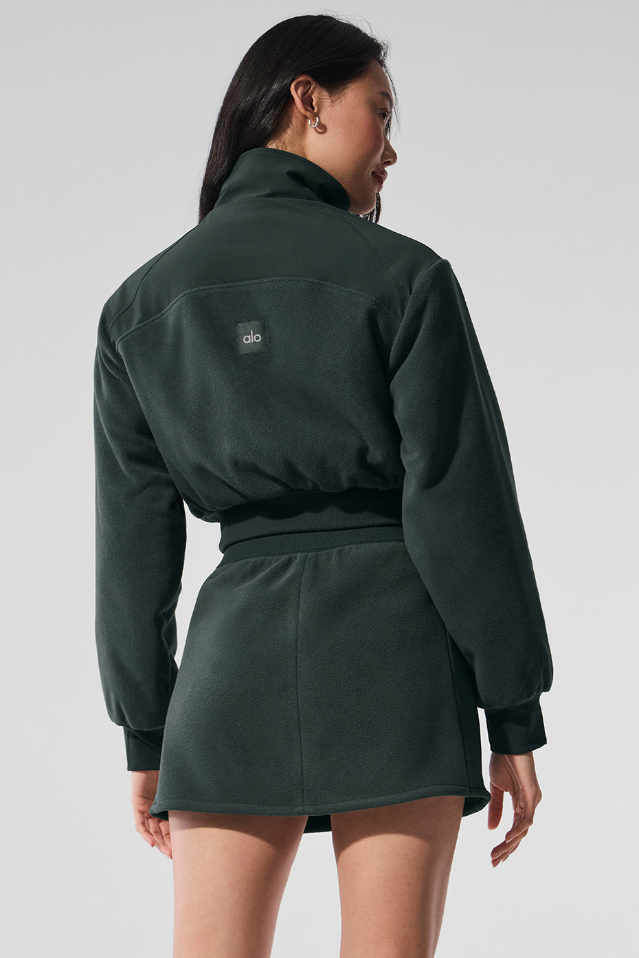 Polar Fleece Cropped Wintry Mix Jacket - Charcoal Green