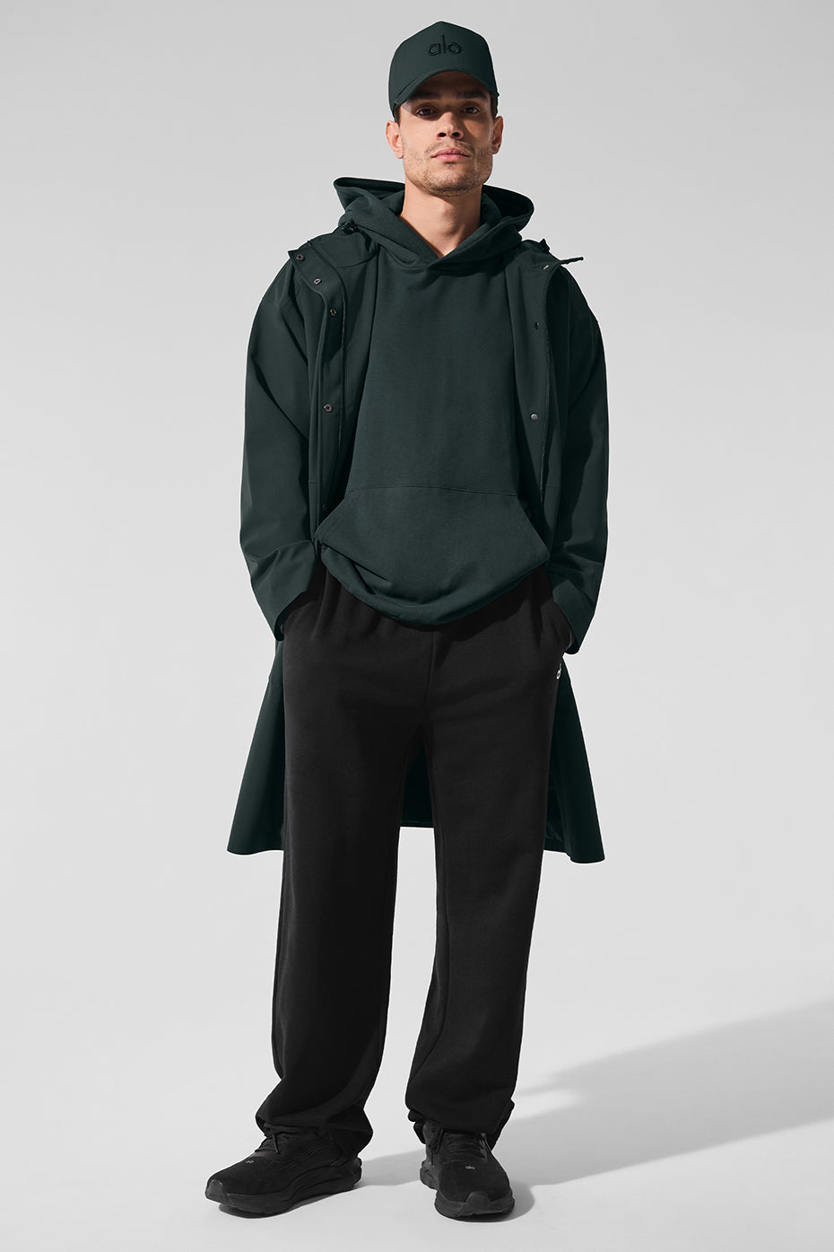 Rain Or Shine Long Coat - Charcoal Green