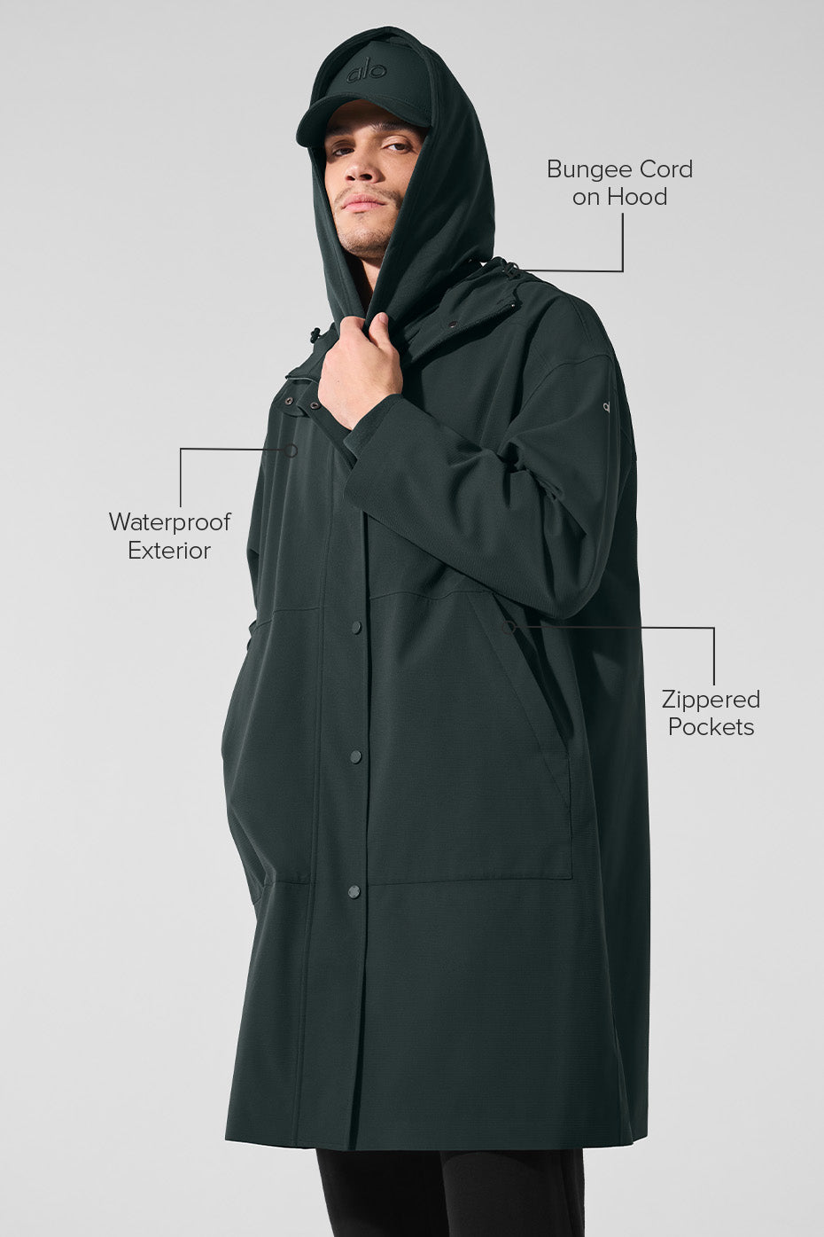 Rain Or Shine Long Coat - Charcoal Green