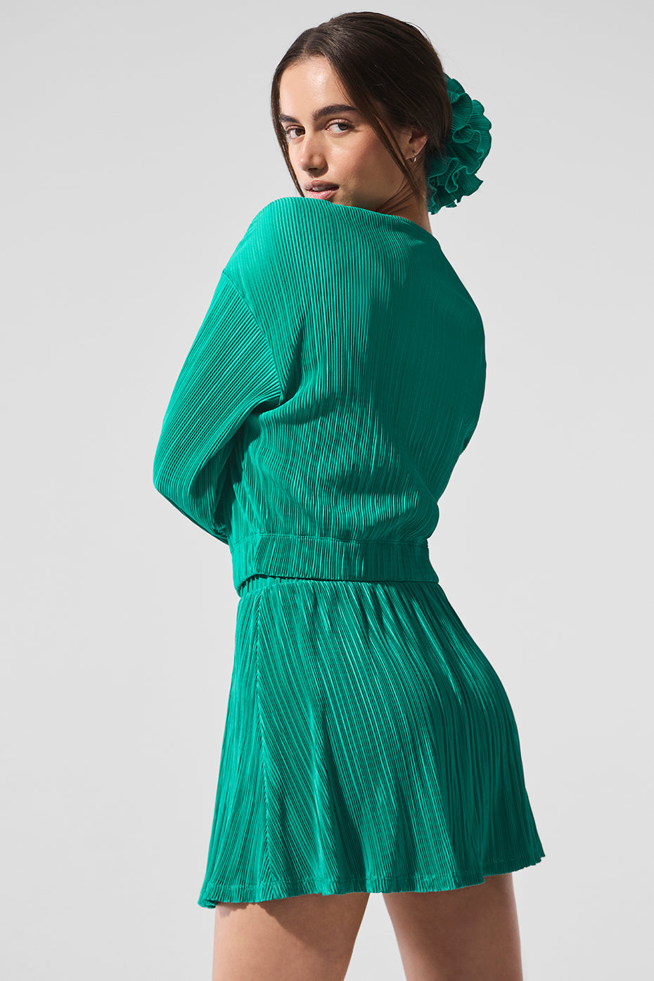 Cropped Micro Plisse Jacket - Spruce Green