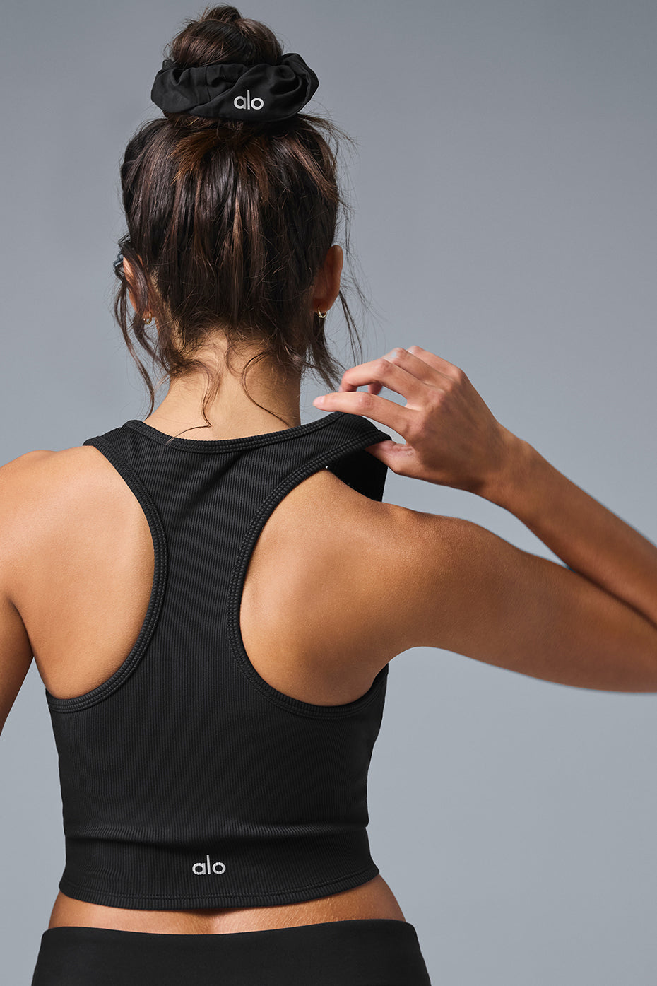 Goddess Ribbed Cropped Racerback Tank - Black